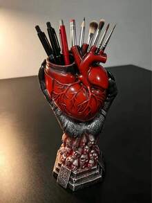 1pc Gothic Resin Anatomical Heart Planter 24.5*11*10cm Skeleton Hand Hold Vase Red Black Succulent Flower Pot Halloween Spooky Desktop Tabletop Home Decor Ornament Gift. - multicolor - View 10