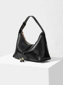 MOTF WOMEN'S FASHION BLACK HANDBAG, EXQUISITE BALL DECORATION, SIMPLE BAG ZIPPER BAG, FOR DAILY, COMMUTING, SHOPPING, TRAVEL - Black - View 2
