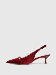 CUCCOO BIZCHIC Women's Pointed Toe Buckle Design Everyday Versatile Fashion High Heels - Burgundy - View 5