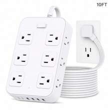 Teckwe 19-In-1 Power Strip Surge Protector With 12AC Outlets, 4USB & 2Type-C Ports | Multi Plug Outlet Expander, USB Wall Plug, Compact Desk Multi-Plug Outlet | Flat Plug Design, Space-Saving Extension Cord For Home, Office And Kitchen - White - View 10