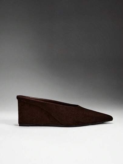 SHEIN SHUZIA Women's Pointed Toe Mules With Insole, Wedge Heel, Sandals, Flat Sole, Half Sandals, Summer Outerwear