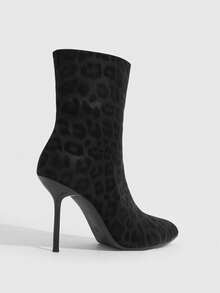 CUCCOO SZL Leopard Print Pointed-Toed Thin-Heeled Short Boots For Women, Rear Zipper High-Heeled Slim Ankle Boots - Black leopard print booties - View 7