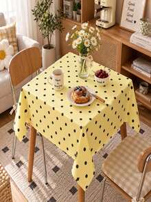 Joivida One Yellow Polka Dot Tablecloth, Made Of Peach Velvet Material, Easy To Clean, Suitable For Kitchen And Dining Room Decoration, Suitable For Parties, Picnics, Home Decorations, With A Bright Style, Durable Fabric, Movable Fabric, Party Tableware - Yellow polka dot - View 6