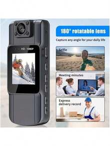 1 Kamera Tubuh Mini Cerdas yang Dapat Dipakai, Resolusi Full HD 1080P, Lensa yang Dapat Diputar 180 Derajat, Fungsi Penglihatan Malam, Layar IPS, Fungsi Pengisian Daya USB, Sudut Pandang Lebar 180 Derajat, Desain Klip Kerah, Cocok untuk Perjalanan, Bersepeda, - Hitam - View 3