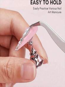 Y2k 12-Piece Gold Pink Nail Art Display Set, Includes 2 Acrylic Base And 10 Training Holders, Suitable For Nail Art Display, Training, And Diy Home Nail Art For Beginners - Multicolor - View 4