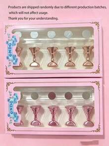 Y2k 12-Piece Gold Pink Nail Art Display Set, Includes 2 Acrylic Base And 10 Training Holders, Suitable For Nail Art Display, Training, And Diy Home Nail Art For Beginners - Multicolor - View 8