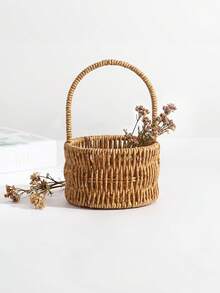 1PC Large Capacity Portable Multifunctional Space Saving Storage Basket Organizer With Handle For Living Room Home Office Party Wedding Christmas Birthday Housewarming Gift For Friends Family Coworkers Must Have Home Decor Essential - Imitation rattan - View 5