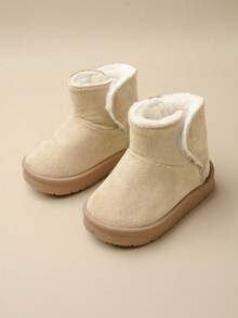 SHEIN 1 Pair Girls Beige Hook And Loop Flat Fashion Comfortable Fluffy Winter Snow Boots - Beige - View 5