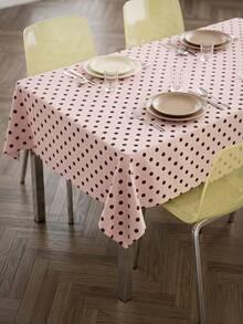 Joivida One Pink Polka Dot Tablecloth, Made Of Peach Velvet Material, Easy To Clean, Suitable For Kitchen And Dining Room Decoration, Suitable For Parties, Picnics, Home Decorations, With A Bright Style, Durable Fabric, Movable Fabric, Party Tableware - Pink polka dot - View 1
