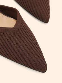 CUCCOO BASICS Women's Pointed Toe Coffee Brown Knitted V-Cut Elastic Band Backless High Heel Pumps, Elegant Breathable Daily Commute Shoes - dark coffee - View 4