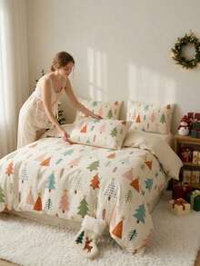 Joivida 3pcs Christmas Tree Duvet Cover Set, Ultra Soft Microfiber Colorful Modern Xmas Tree Bedding Set, Reversible Cream Holiday Comforter Cover With 2 Pillowcases For Bedroom Decor (No Insert) - 2 - View 2