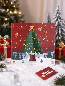 3D Pop‑Up Christmas Greeting Card, Cartoon Christmas Tree Message Card, Christmas Eve Gift, Corporate Blessing Card - multicolor - View 9