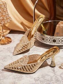 CUCCOO TILAWA Elegant And Sexy Pointed Women's High Heels With Golden Embroidery Pattern - A Sophisticated And Stylish Design With A Slip-On Design For Women With - Gold - View 1