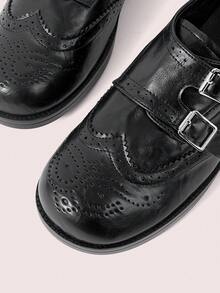 CUCCOO DOLLMOD Women Shoes British College Vintage Bimetal Buckle, Carved Round Toe, Loafers - Black - View 4