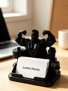 1PC 3D Printed Muscle Man Fitness Bodybuilder Sculpture Business Card Holder Desktop Organizer Stand Black Luxury Office Decor Gift For Men Gym Reception Desk Storage Rack - A - View 5
