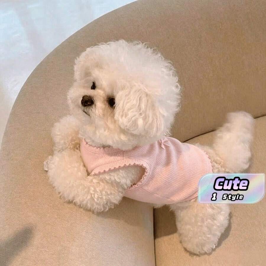 1pc Pet Vest Shirt, Cute Macaron Sleeveless Top, Solid Color, Soft & Breathable, Suitable For Teddy, Pomeranian, Bichon Frise, Small Dogs & Cats,Pink, Spring/Summer - Pink - View 1