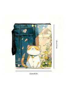 1PC Lightweight Durable Zipper Wrist Strap Multi Pocket Cute Cartoon Orange Cat Green Door Floral Print Book Tote Document Storage Pouch For Students Office Workers School Travel Daily Stationery Organizer - Single Piece - View 2