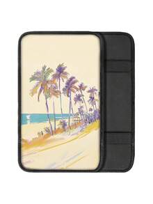1PC Car Armrest Cover Palm Tree Beach Painting Center Console Armrest Cushion Universal Car Armrest Pad Polyester Fabric Auto Handrest Protector For Most Car Truck SUV Vehicle Interior Decor - A - View 3