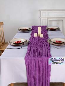 1/5Pcs , Bohemia Cheesecloth Table Runner Rustic Gauze Tablecloth Table Cover, Countryside Vintage Transparent Table Runner Farmhouse Decorative Table Runner,Simple Polyester Tablecloth Decoration, Suitable For The Dining Table - purple - View 1