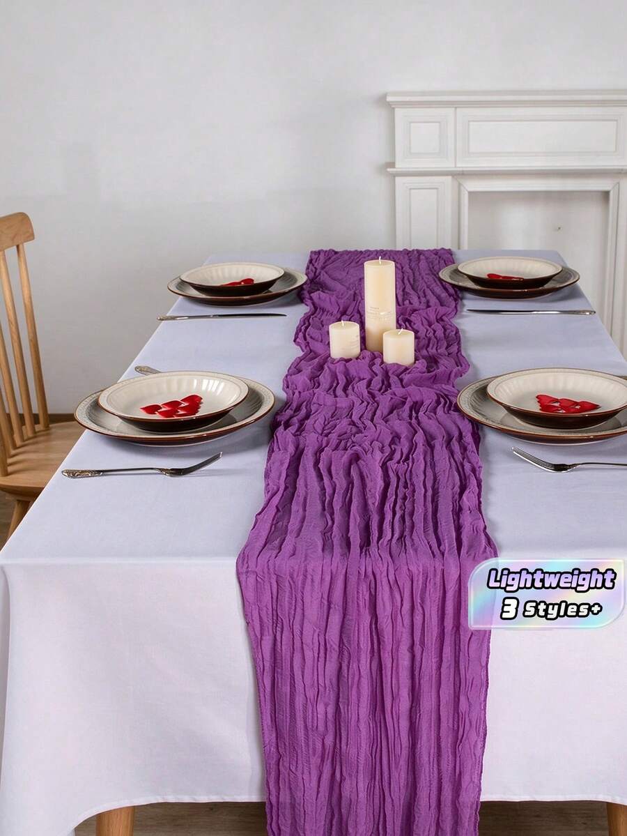 1/5Pcs , Bohemia Cheesecloth Table Runner Rustic Gauze Tablecloth Table Cover, Countryside Vintage Transparent Table Runner Farmhouse Decorative Table Runner,Simple Polyester Tablecloth Decoration, Suitable For The Dining Table - purple - View 1