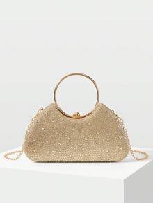 MOTF WOMEN'S FASHION GOLD HOT DIAMOND DINNER BAG, METAL RING PORTABLE BOX BAG, FOR PARTIES, DINNERS, CHRISTMAS, NEW YEAR, WEDDINGS, GIFTS - Gold - View 5