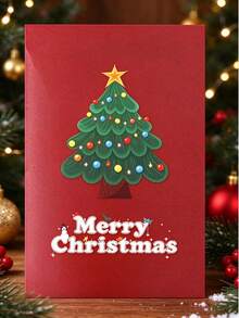 3D Pop‑Up Christmas Greeting Card, Cartoon Christmas Tree Message Card, Christmas Eve Gift, Corporate Blessing Card - multicolor - View 8