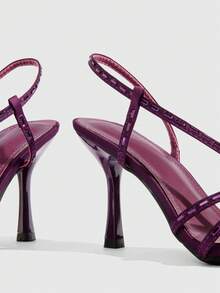 CUCCOO SZL Purple Satin Rhinestone Crossed Strap High-Heeled Sandals, Women's Light Luxury Rear Strap Open-Toed Round Toe High-Heeled Shoes - Purple - View 5