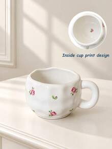 1pc Ins Style Hand-Painted Cup, Asymmetrical Embossed Body, Breakfast Coffee Mug, Girly Desktop Water Cup, Party Afternoon Tea Cup, Red Tea Cup, Large Capacity Water Mug, Coffee Cup - Multicolor - View 9