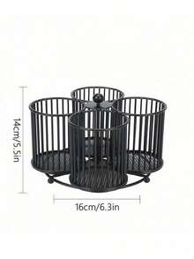 Cirelle 1Pc Black Metal Rotating Storage Basket,Compartment Divided Desk Caddy,Multi‑Function Desktop Organizer,Rotatable Design For Desk Countertop,For Stationery Cutlery Small Items,Desk Accessories,Tabletop Storage,Room Decor,Kitchen Counter Organizer - Black - View 12