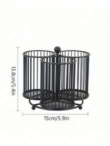 Cirelle 1Pc Black Metal Rotating Storage Basket,Compartment Divided Desk Caddy,Multi‑Function Desktop Organizer,Rotatable Design For Desk Countertop,For Stationery Cutlery Small Items,Desk Accessories,Tabletop Storage,Room Decor,Kitchen Counter Organizer - Black - View 11