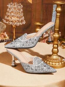 CUCCOO TILAWA Embroidery Sparkling Rhinestone Elegant Elegant Sexy Pointed Women's High Heels - Slip-On Exquisite Design, Using The Design Of Thin Closed Toe - Silver - View 1