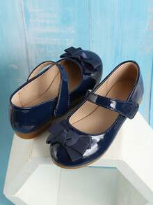 SHEIN Girls' Blue Butterfly Decorated Imitation Leather Hook And Loop Flat Shoes For Children - Blue - View 7