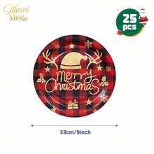 Muroi Mono 25/100件一次性派對用品，包含一次性紙盤、餐巾紙、杯子，適用於甜點服務、派對裝飾、各種活動與聚會，包含聖誕節 - 款式4 - 查看 9