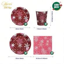 Muroi Mono 25/100件一次性派對用品，包含一次性紙盤、餐巾紙、杯子，適用於甜點服務、派對裝飾、各種活動與聚會，包含聖誕節 - 款式1 - 查看 9