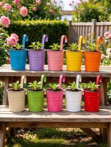 Large Wall-Mounted Flower Pot Set; Garden Pots, Plant Containers, Durable Iron Wall Hanging Planters; Sturdy And Durable; Equipped With Detachable Hooks; Suitable For Railings, Fences, Balconies, Courtyards, Gardens And Indoor Decoration - Hanging Flower Pots - View 7