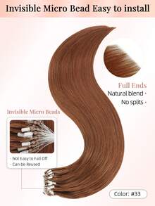 50S Microlink Hair Extensions Human Hair, 33# Copper Red Remy Micro Bead Design, Ultra‑Smooth & Super‑Soft Micro Ring Texture, Easy To Install, Ideal For Women Daily Styling, Hair Volume Boosting And Halloween Cosplay Occasions - S33 - View 2