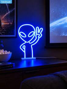 Teckwe Alien Neon Sign Lights - Blue LED Alien Head Decorative Light, USB Or Battery Operated, Desktop & Wall Hanging Neon Lamp For Game Room, Bedroom, Man Cave, Bar, Halloween, Party & Gift - Alien - View 5