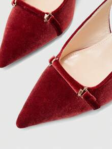 CUCCOO BIZCHIC Women's Pointed Toe Buckle Design Everyday Versatile Fashion High Heels - Burgundy - View 3