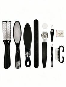10pcs Made Of Thickened Stainless Steel, Rust-Resistant And Durable. The Foot File Features Dual Grit Sides: Coarse Side For Stubborn Calluses, Fine Side For Polishing. The Pedicure Knife Has Smoothly Polished Blade, - Black - View 2
