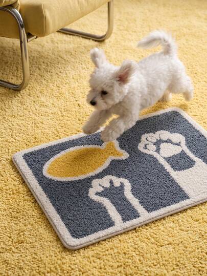 Joivida グレーの猫の足跡とブルーの子犬のカーペット 1枚、ポリエステル製長方形マット、室内外兼用、バスルームドアマット、滑り止めバスルームマット、速乾吸水、バスルーム装飾品、ホームデコレーションアイテム、ギフトアイテム