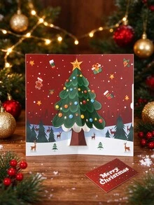 3D Pop‑Up Christmas Greeting Card, Cartoon Christmas Tree Message Card, Christmas Eve Gift, Corporate Blessing Card - multicolor - View 7