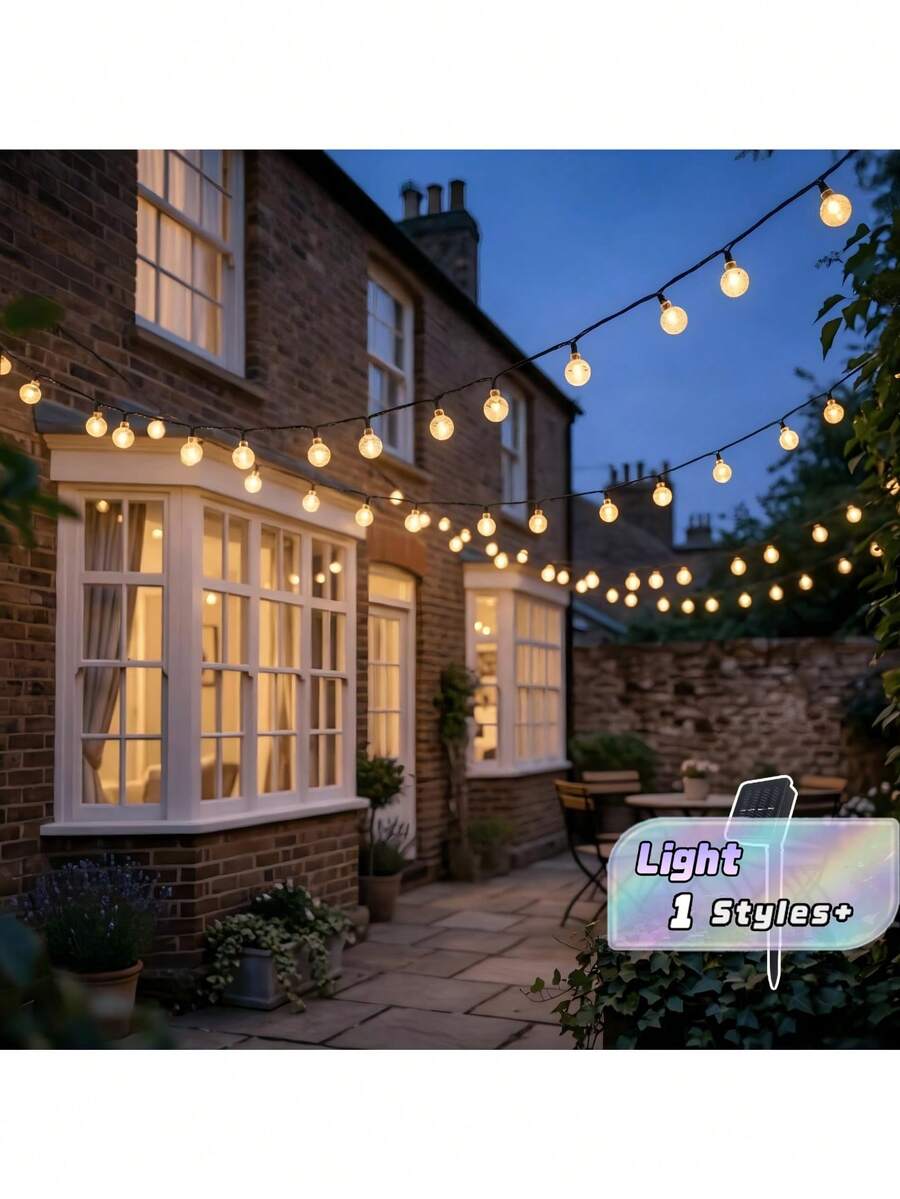 1Pc 200 LED Solar Crystal Ball String Lights, Outdoor Waterproof, Solar Powered, Warm White, For Garden, Yard, Patio, Porch, Fence, Camping Tent, Curtain Wall, Wedding & Party - Multiple Styles - View 1