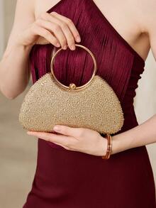 MOTF WOMEN'S FASHION GOLD HOT DIAMOND DINNER BAG, METAL RING PORTABLE BOX BAG, FOR PARTIES, DINNERS, CHRISTMAS, NEW YEAR, WEDDINGS, GIFTS - Gold - View 8
