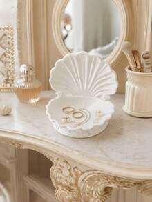 3D Printed Pearl White Shell Trinket Tray, Open Shell Ring Holder, Coastal Aesthetic Vanity Decor For Bedroom Bathroom Bookshelf, Gift For Women - White - View 5