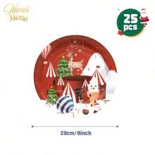 Muroi Mono 25/100件一次性派對用品，包含一次性紙盤、餐巾紙、杯子，適用於甜點服務、派對裝飾、各種活動與聚會，包含聖誕節 - 款式5 - 查看 11