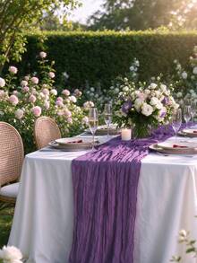 1/5Pcs , Bohemia Cheesecloth Table Runner Rustic Gauze Tablecloth Table Cover, Countryside Vintage Transparent Table Runner Farmhouse Decorative Table Runner,Simple Polyester Tablecloth Decoration, Suitable For The Dining Table - purple - View 6