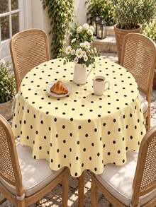 Joivida One Yellow Polka Dot Tablecloth, Made Of Peach Velvet Material, Easy To Clean, Suitable For Kitchen And Dining Room Decoration, Suitable For Parties, Picnics, Home Decorations, With A Bright Style, Durable Fabric, Movable Fabric, Party Tableware - Yellow polka dot - View 7