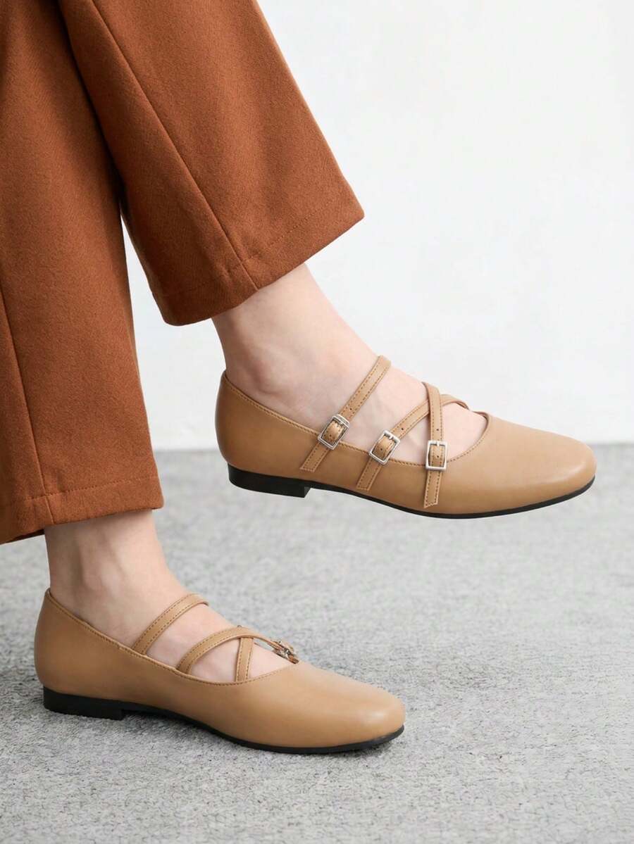 CUCCOO BIZCHIC Women's Fashion Round Toe Brown Flat Shoes, Suitable For Dating And Commuting Fall Shoes - Brown - View 1
