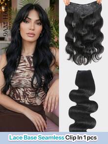 1pc Body Wave Clip In Hair Extensions Real Human Hair U-Shape Human Hair Extensions Clip Ins Real Hair Extensions For Women - Natural Black - View 1