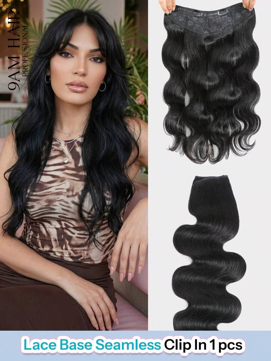 1pc Body Wave Clip In Hair Extensions Real Human Hair U-Shape Human Hair Extensions Clip Ins Real Hair Extensions For Women - Natural Black - View 1